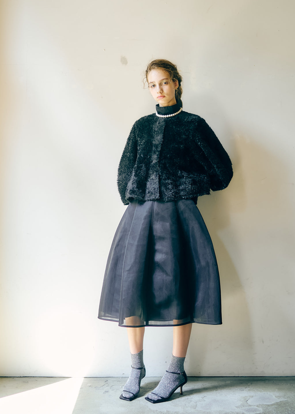 【再入荷】チュールフリルクルーネックジャケット