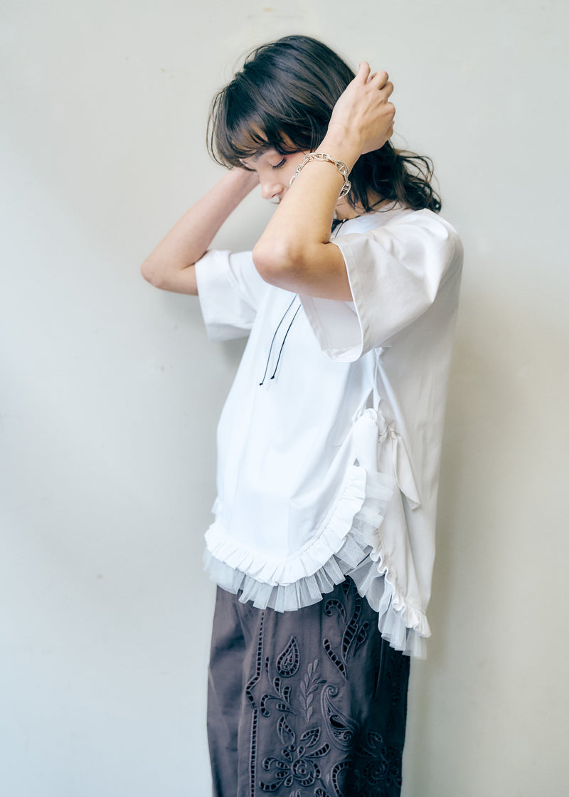 リボン&チュールフリル半袖カットソー