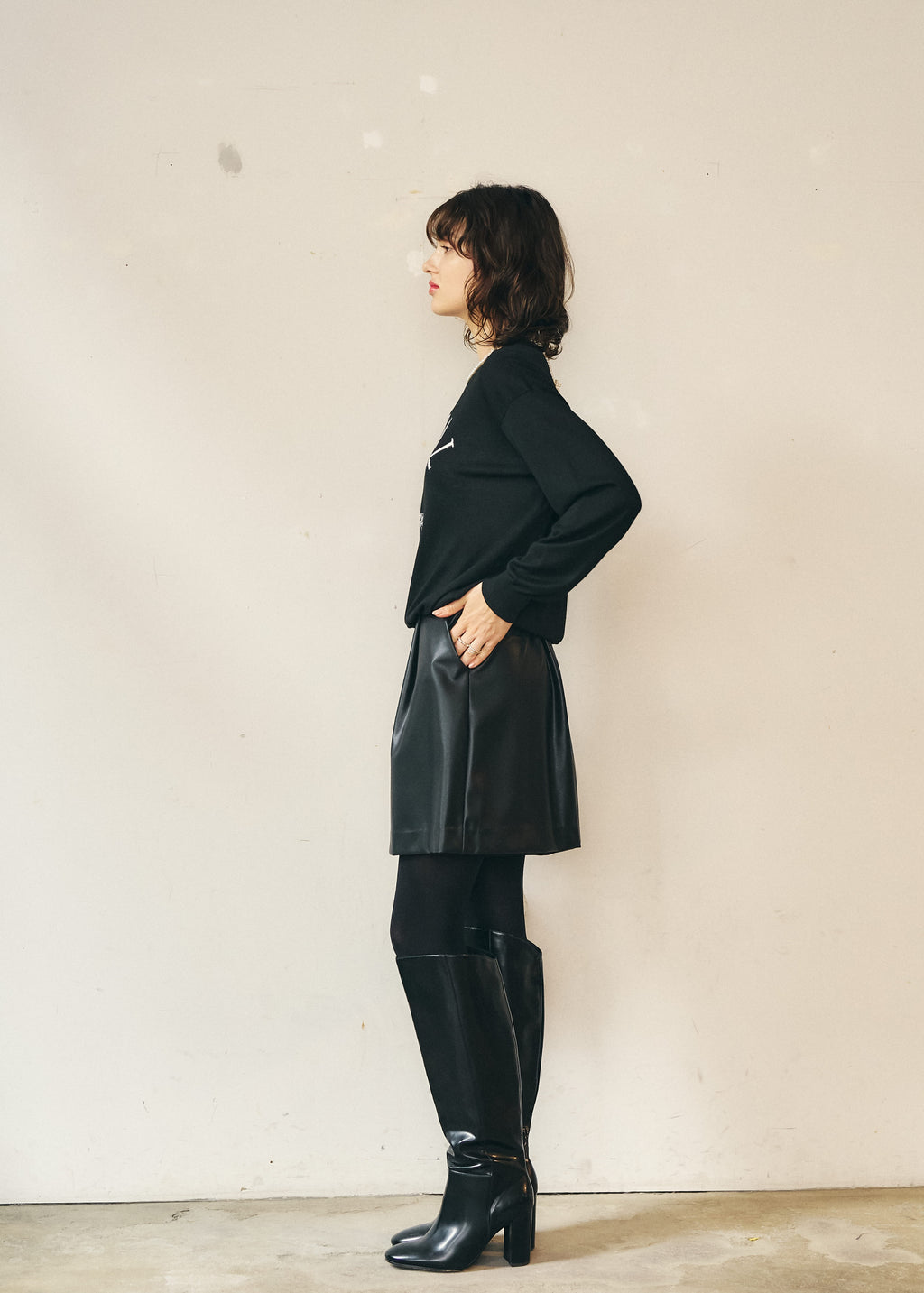 【手洗い可能】PETALロゴインターシャニット