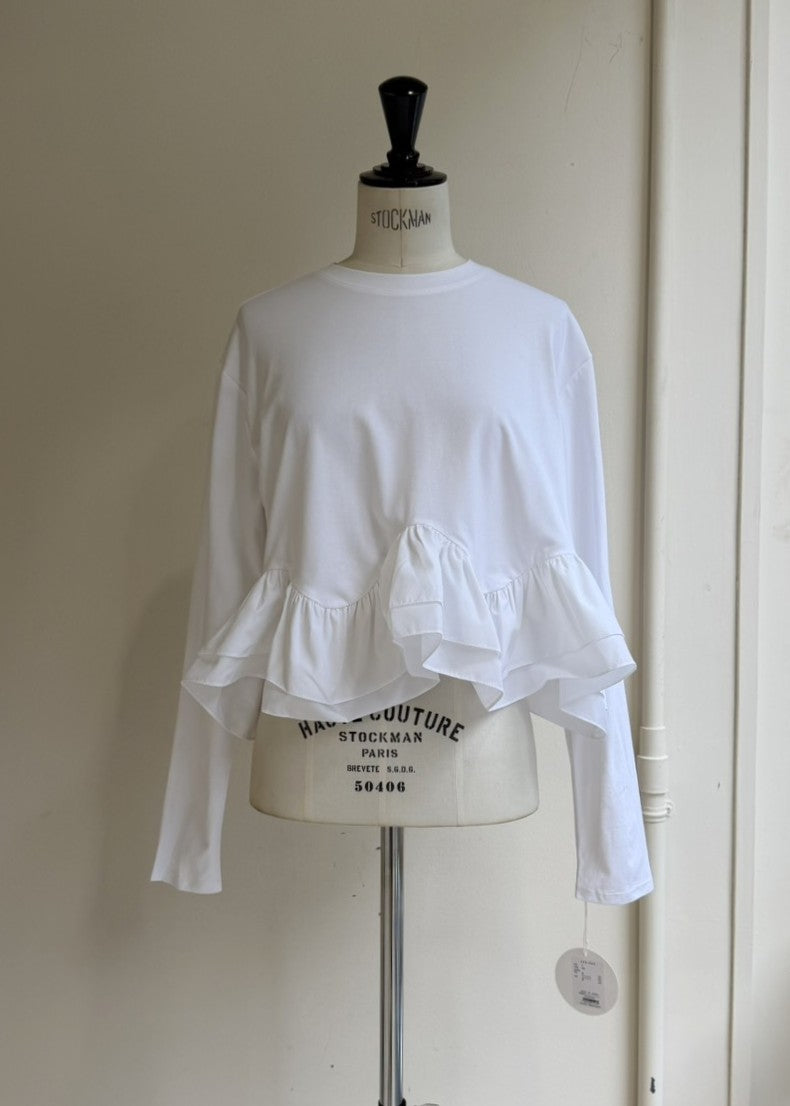 【再販】長袖カット×布帛ウェービーラッフルカットソー