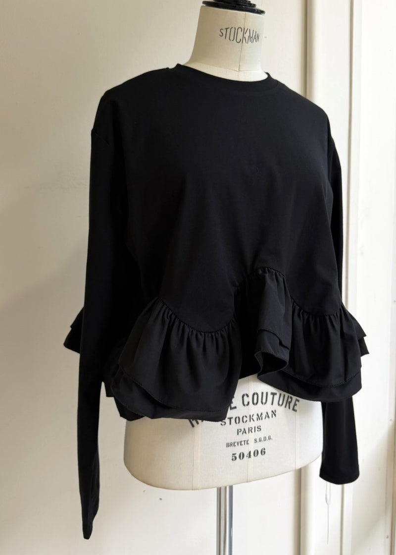 【再販】長袖カット×布帛ウェービーラッフルカットソー