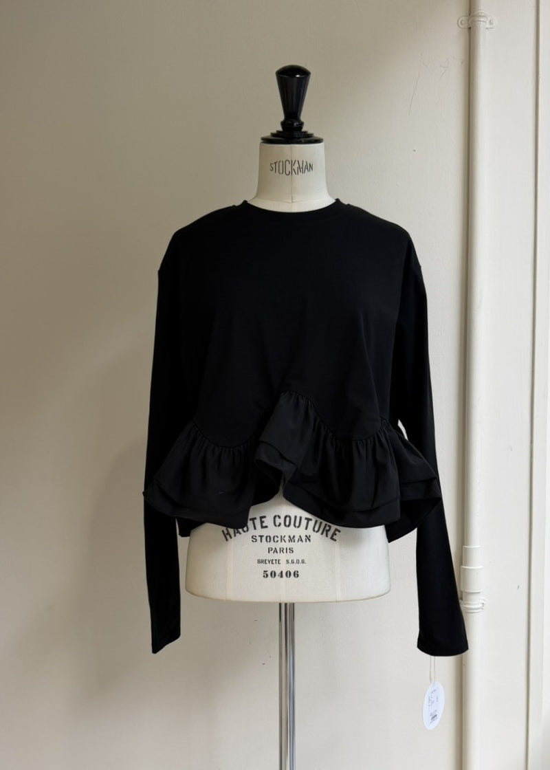 【再販】長袖カット×布帛ウェービーラッフルカットソー