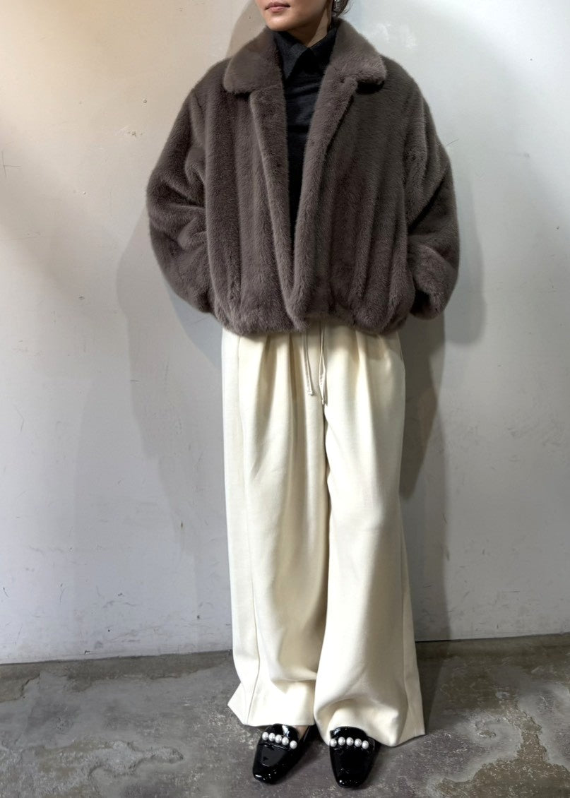 起毛ハイウエストドロストタックパンツ