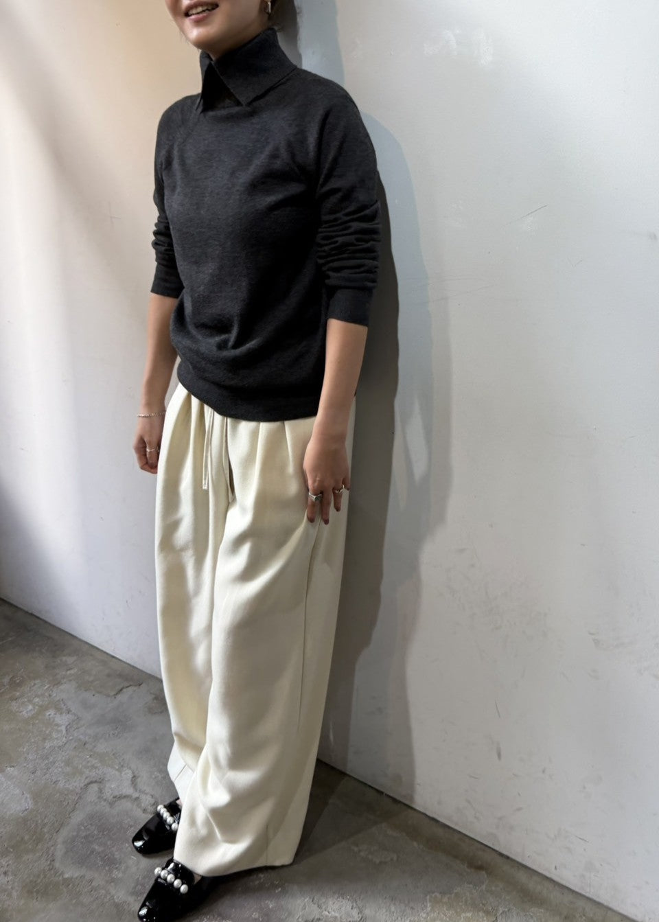起毛ハイウエストドロストタックパンツ