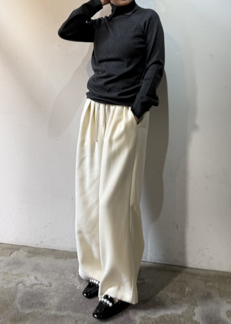 起毛ハイウエストドロストタックパンツ