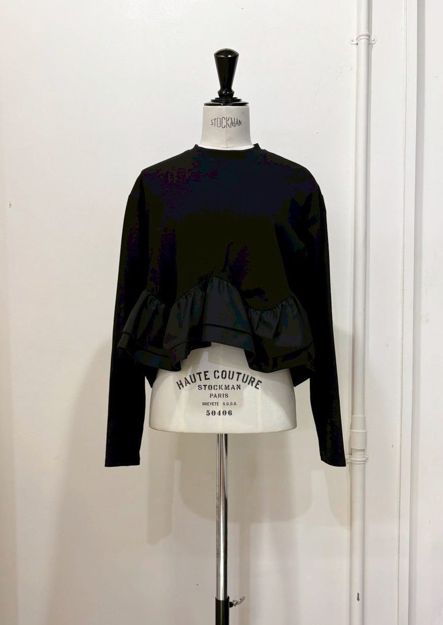 【再販】長袖カット×布帛ウェービーラッフルカットソー