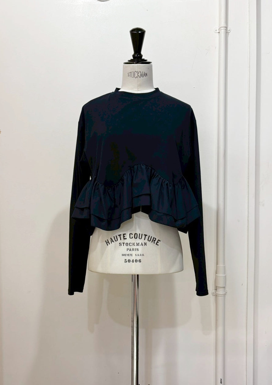 【再販】長袖カット×布帛ウェービーラッフルカットソー