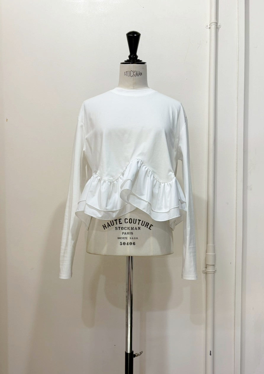 【再販】長袖カット×布帛ウェービーラッフルカットソー