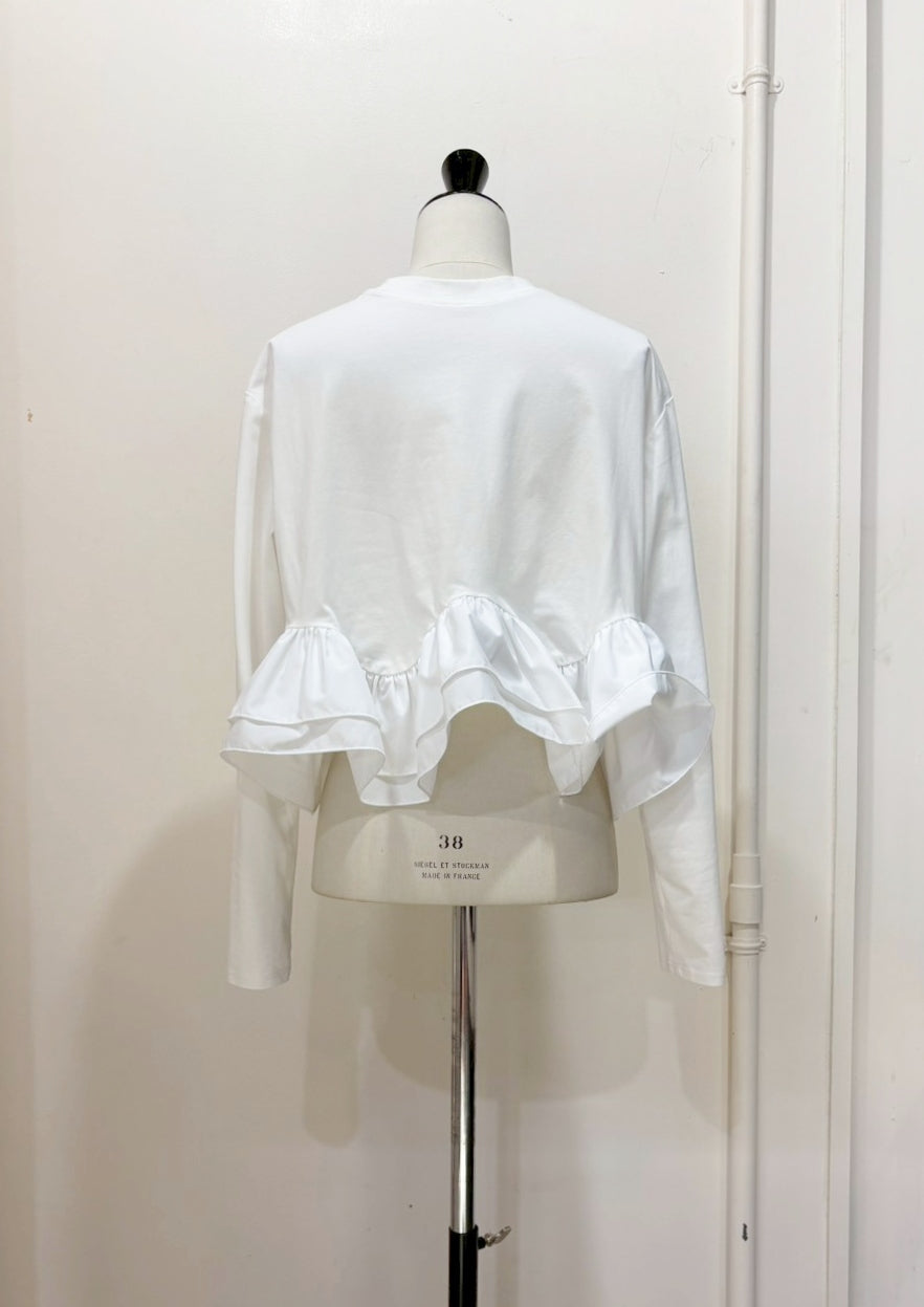 【再販】長袖カット×布帛ウェービーラッフルカットソー